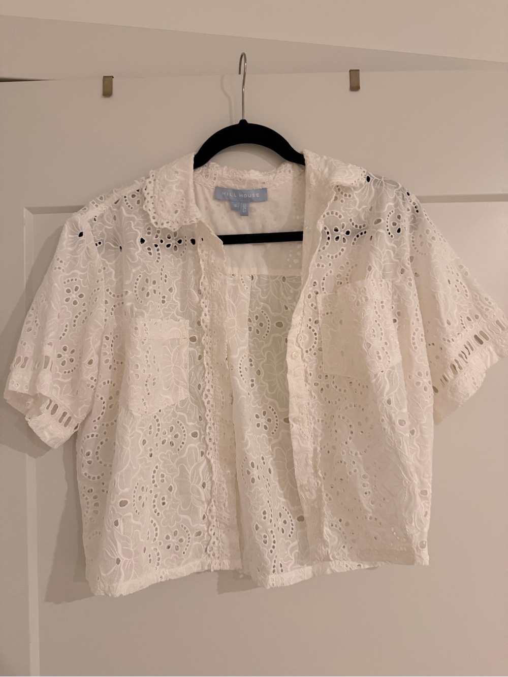 Hill House White Eyelet Short-Sleeve Button-Down Shirt
